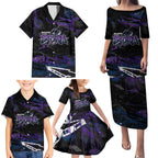 Personalized Melbourne Storm Family Matching Puletasi and Hawaiian Shirt Graffiti Grunge Abstract Urban Street Style Design