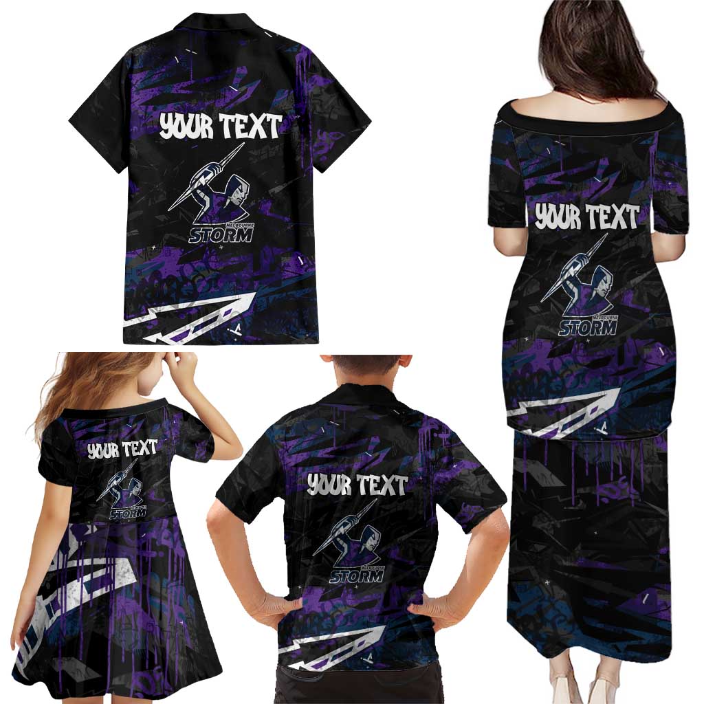 Personalized Melbourne Storm Family Matching Puletasi and Hawaiian Shirt Graffiti Grunge Abstract Urban Street Style Design