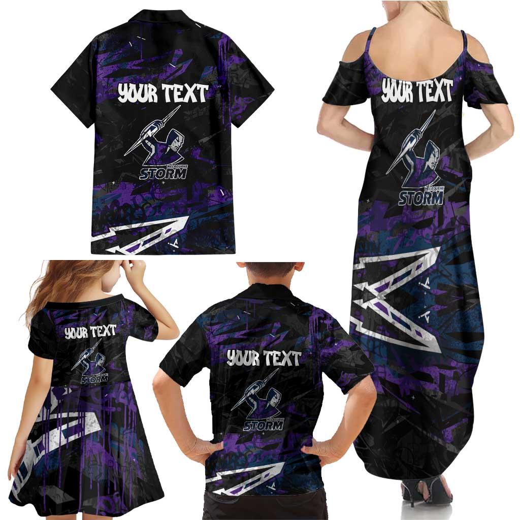 Personalized Melbourne Storm Family Matching Summer Maxi Dress and Hawaiian Shirt Graffiti Grunge Abstract Urban Street Style Design