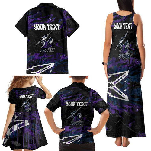 Personalized Melbourne Storm Family Matching Tank Maxi Dress and Hawaiian Shirt Graffiti Grunge Abstract Urban Street Style Design