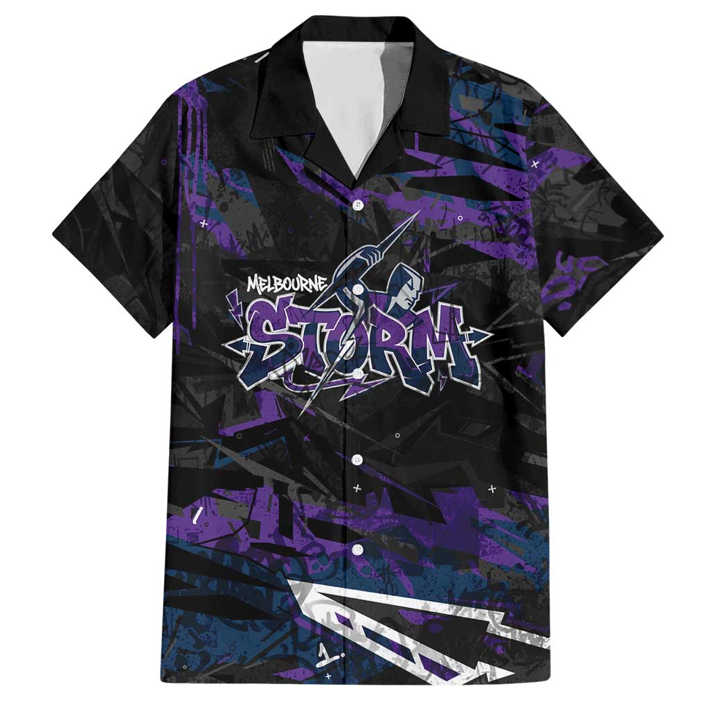 Personalized Melbourne Storm Hawaiian Shirt Graffiti Grunge Abstract Urban Street Style Design