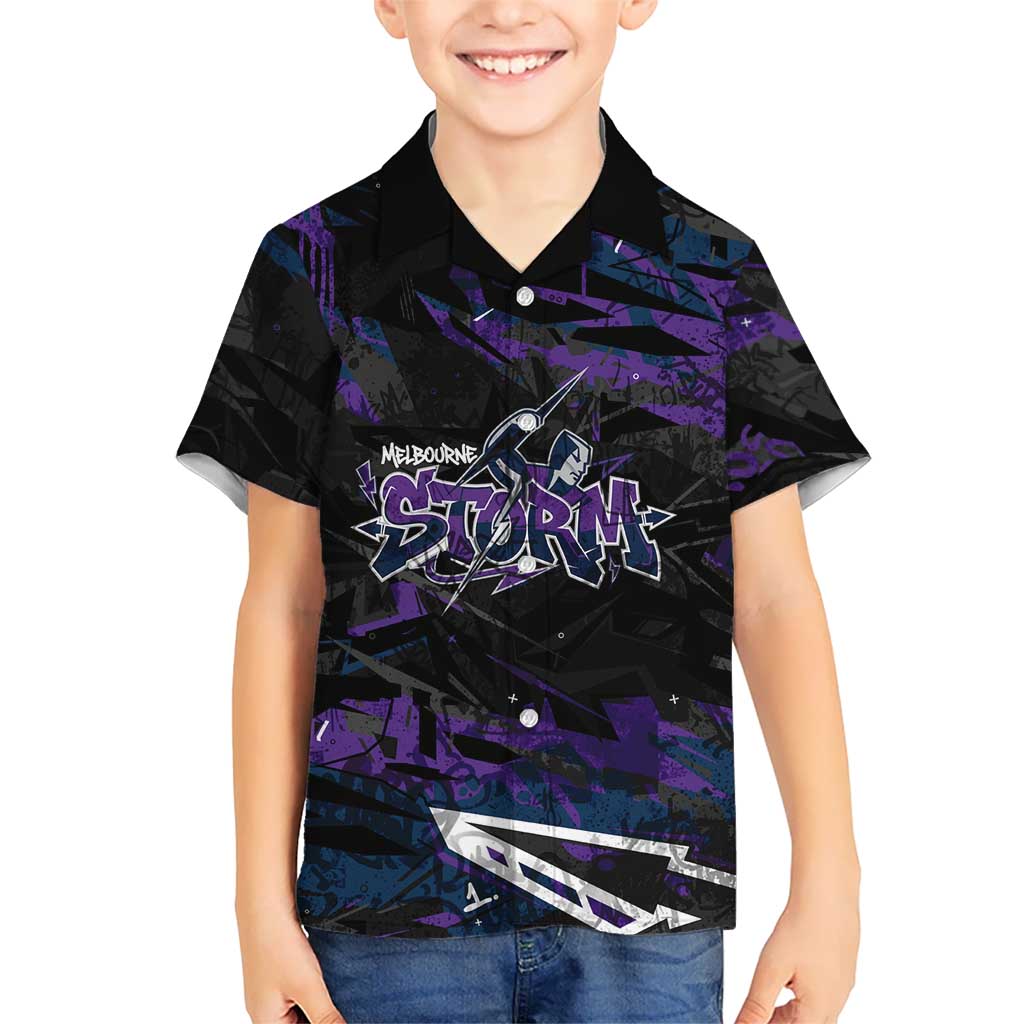 Personalized Melbourne Storm Hawaiian Shirt Graffiti Grunge Abstract Urban Street Style Design