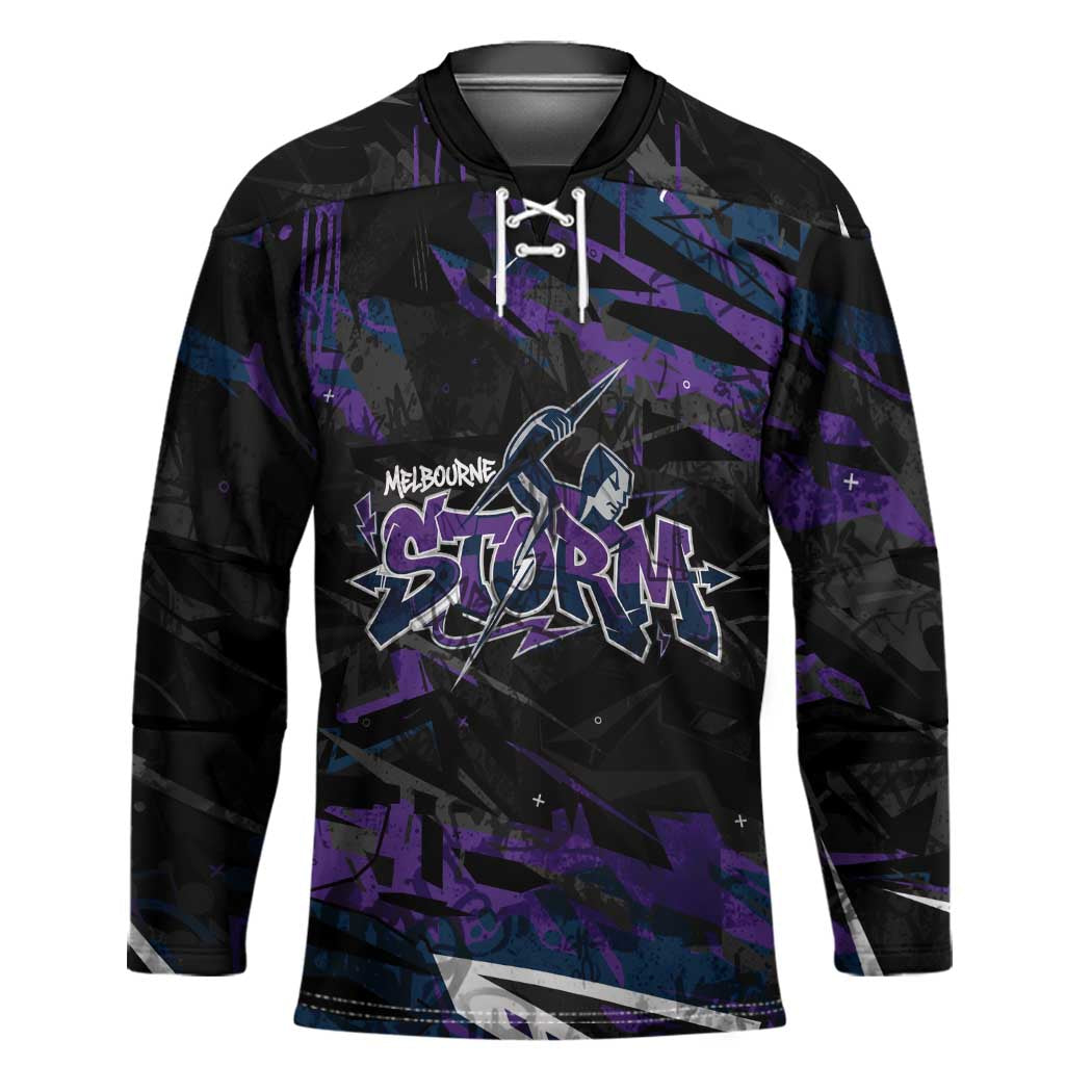 Personalized Melbourne Storm Hockey Jersey Graffiti Grunge Abstract Urban Street Style Design