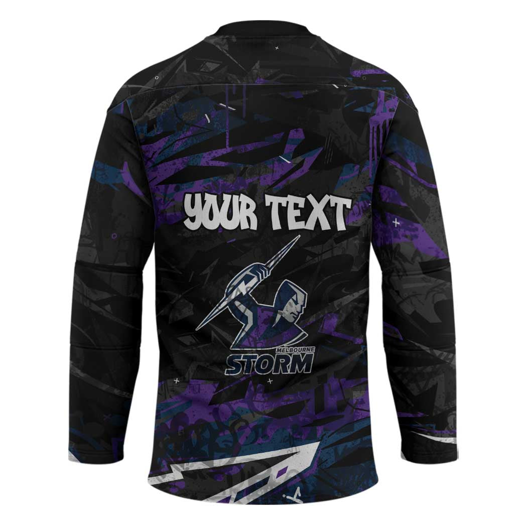 Personalized Melbourne Storm Hockey Jersey Graffiti Grunge Abstract Urban Street Style Design