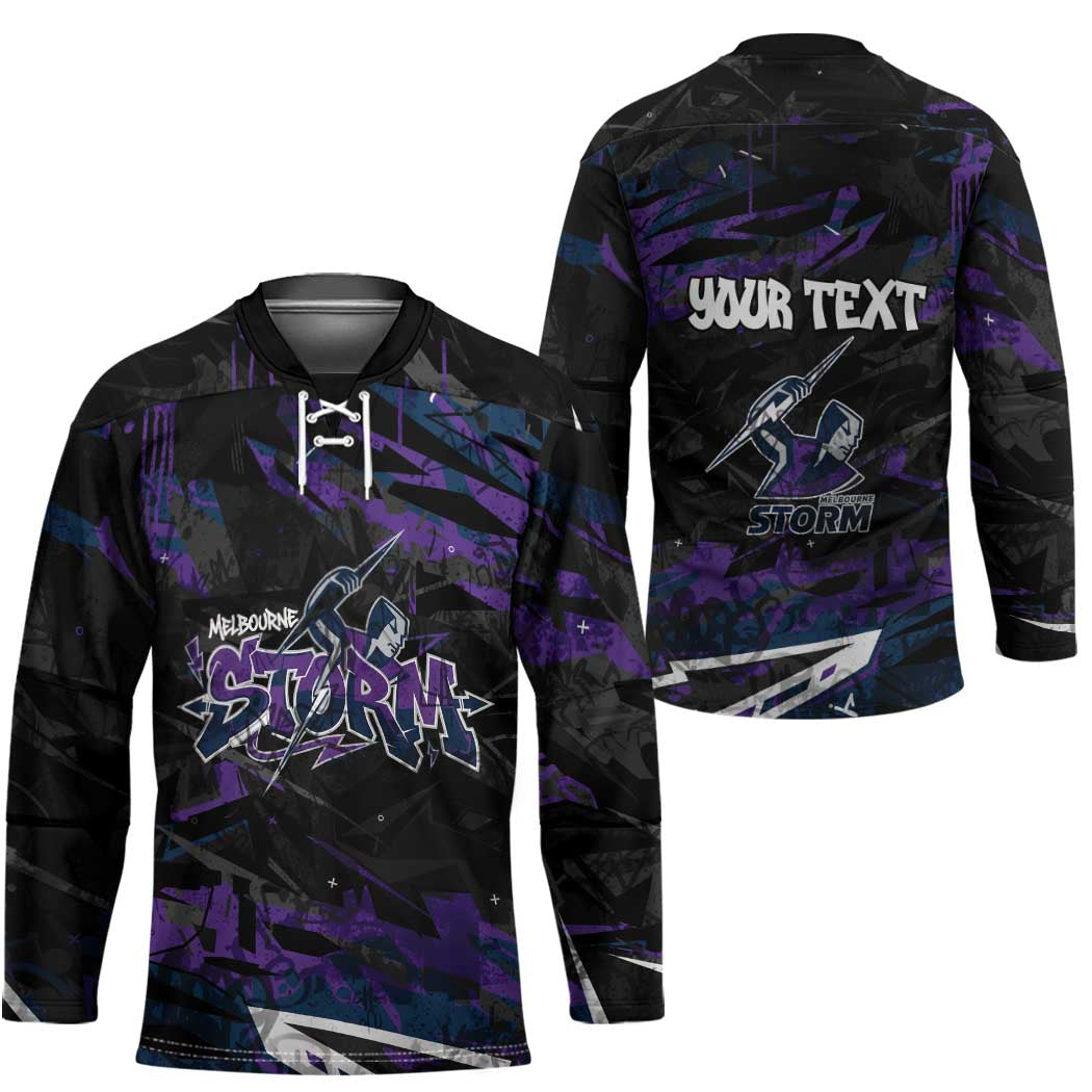 Personalized Melbourne Storm Hockey Jersey Graffiti Grunge Abstract Urban Street Style Design