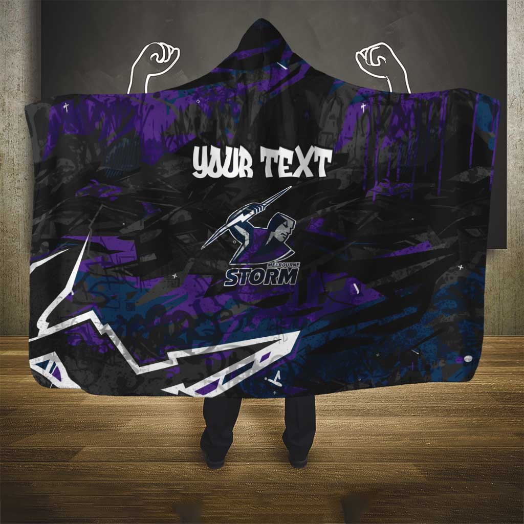 Personalized Melbourne Storm Hooded Blanket Graffiti Grunge Abstract Urban Street Style Design