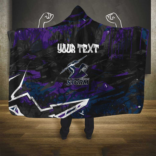 Personalized Melbourne Storm Hooded Blanket Graffiti Grunge Abstract Urban Street Style Design