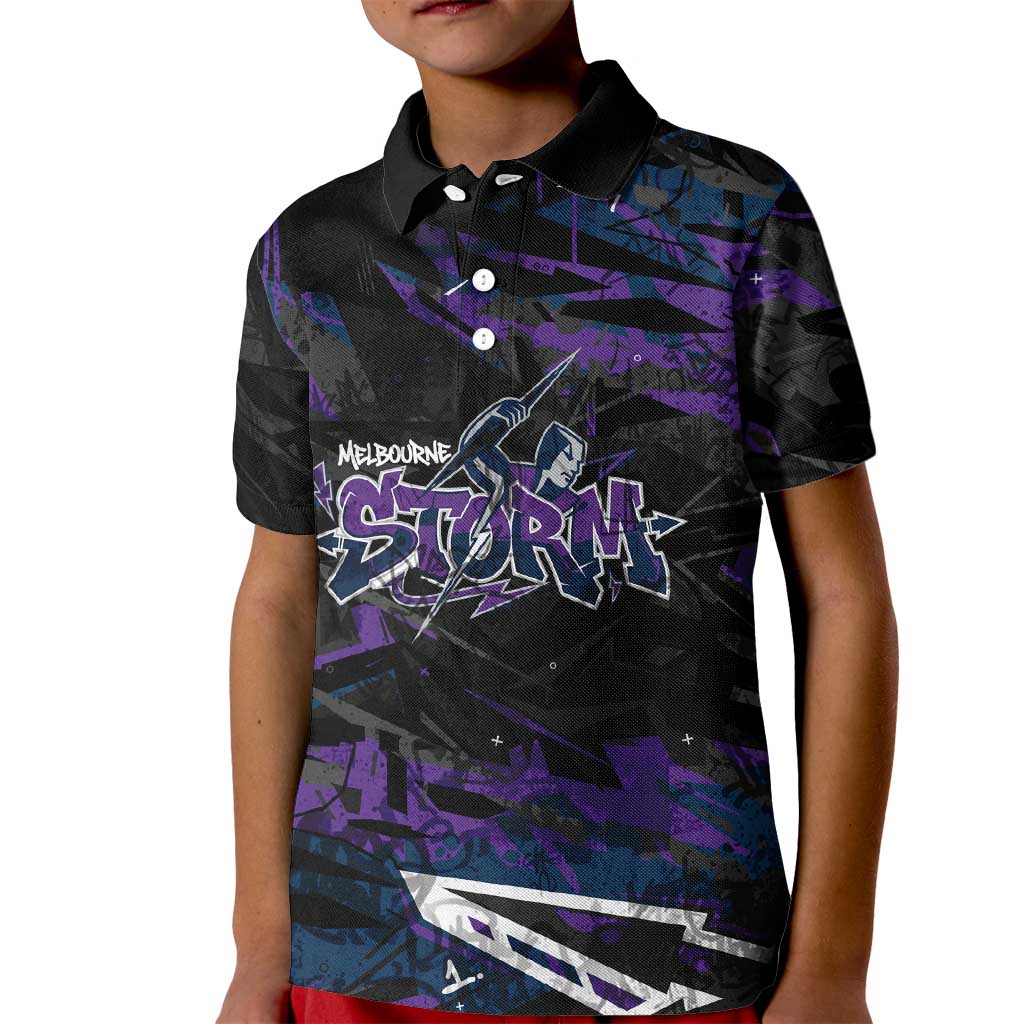 Personalized Melbourne Storm Kid Polo Shirt Graffiti Grunge Abstract Urban Street Style Design