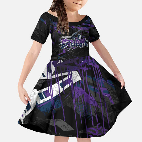 Personalized Melbourne Storm Kid Short Sleeve Dress Graffiti Grunge Abstract Urban Street Style Design