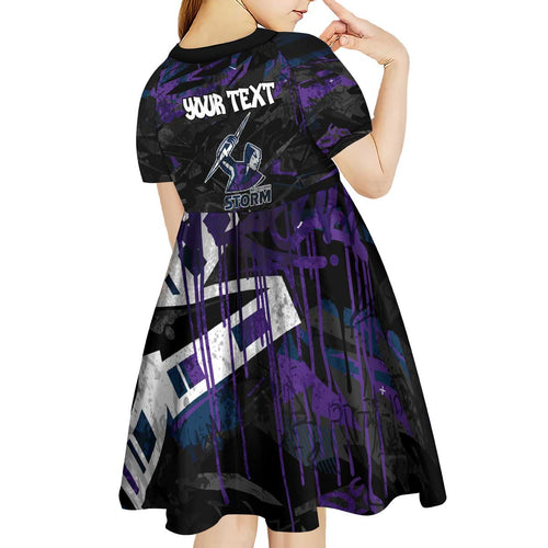 Personalized Melbourne Storm Kid Short Sleeve Dress Graffiti Grunge Abstract Urban Street Style Design