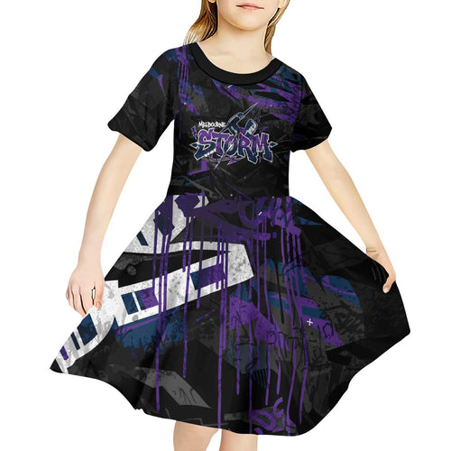 Personalized Melbourne Storm Kid Short Sleeve Dress Graffiti Grunge Abstract Urban Street Style Design