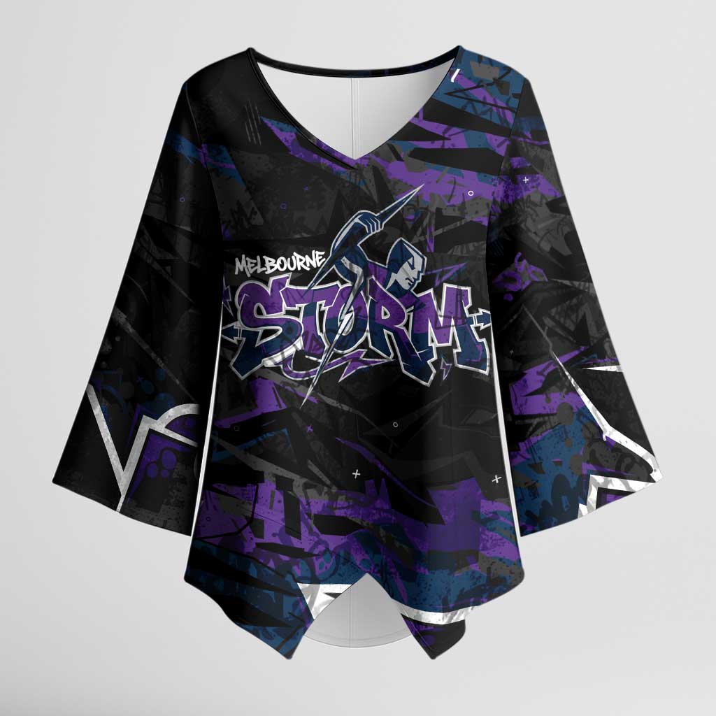 Personalized Melbourne Storm Kimono Sleeve Blouse Graffiti Grunge Abstract Urban Street Style Design