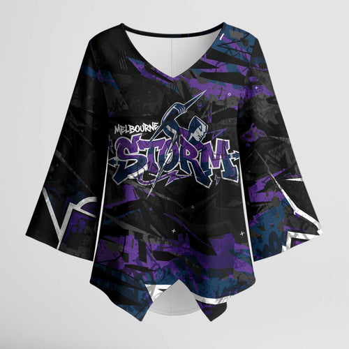 Personalized Melbourne Storm Kimono Sleeve Blouse Graffiti Grunge Abstract Urban Street Style Design