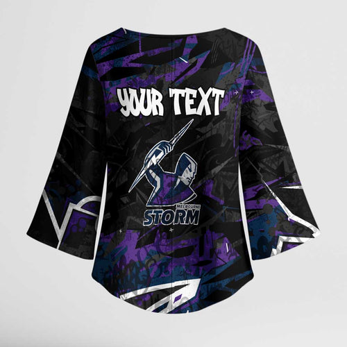 Personalized Melbourne Storm Kimono Sleeve Blouse Graffiti Grunge Abstract Urban Street Style Design