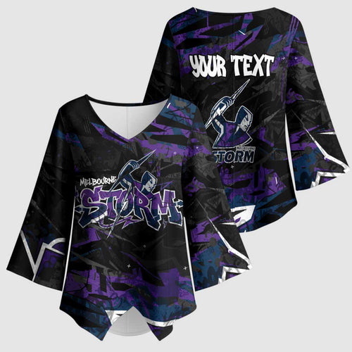 Personalized Melbourne Storm Kimono Sleeve Blouse Graffiti Grunge Abstract Urban Street Style Design