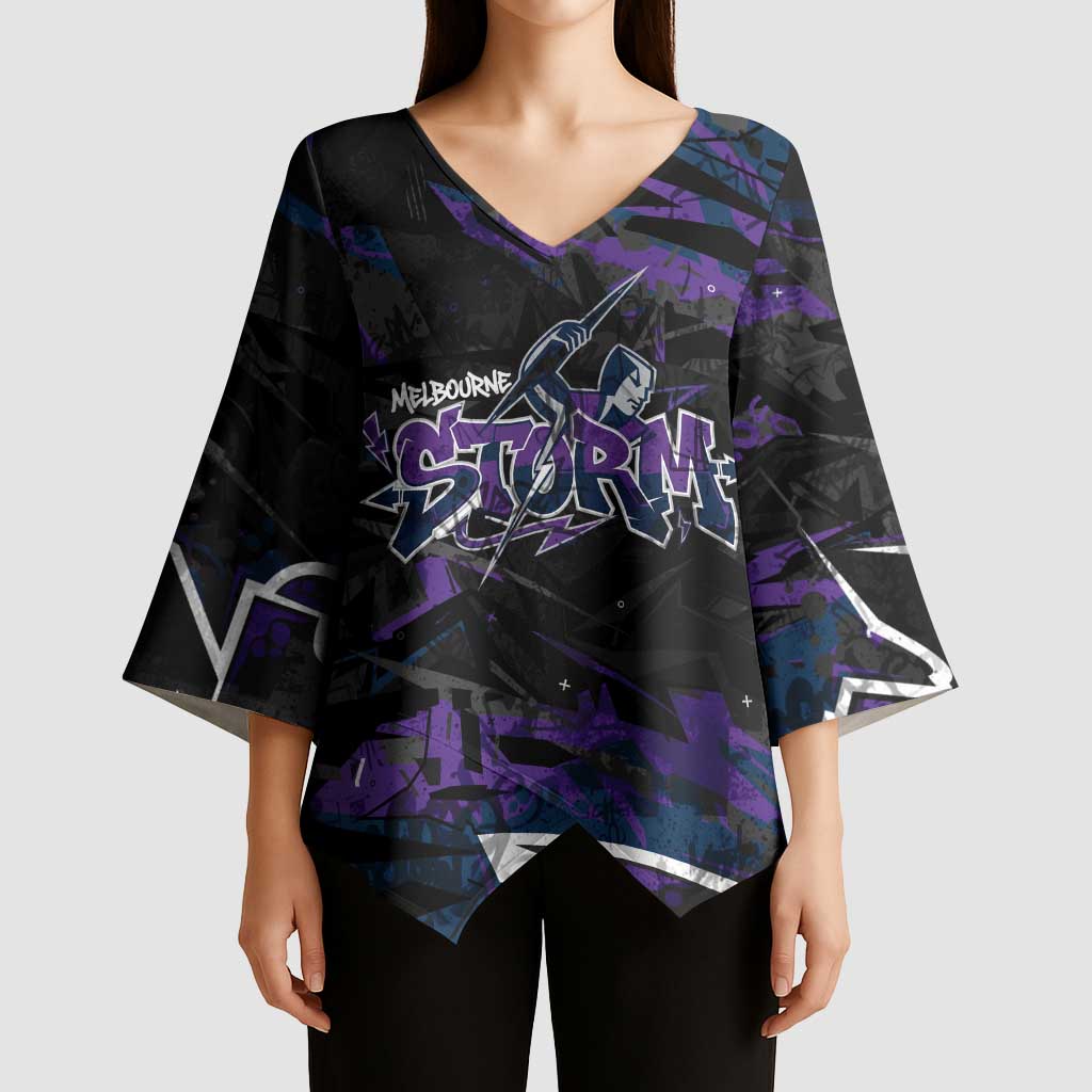 Personalized Melbourne Storm Kimono Sleeve Blouse Graffiti Grunge Abstract Urban Street Style Design