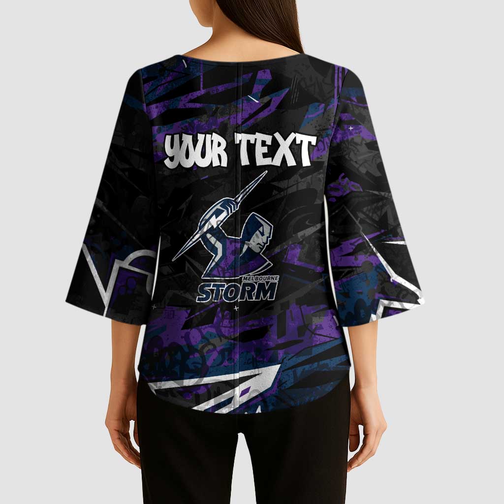 Personalized Melbourne Storm Kimono Sleeve Blouse Graffiti Grunge Abstract Urban Street Style Design