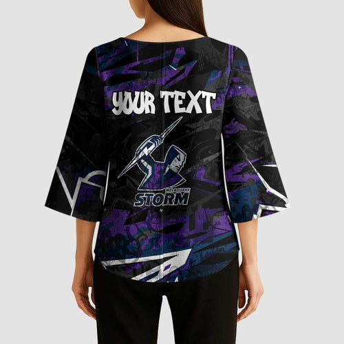 Personalized Melbourne Storm Kimono Sleeve Blouse Graffiti Grunge Abstract Urban Street Style Design