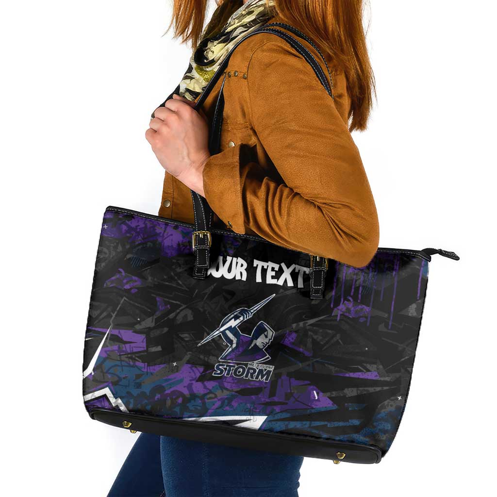 Personalized Melbourne Storm Leather Tote Bag Graffiti Grunge Abstract Urban Street Style Design
