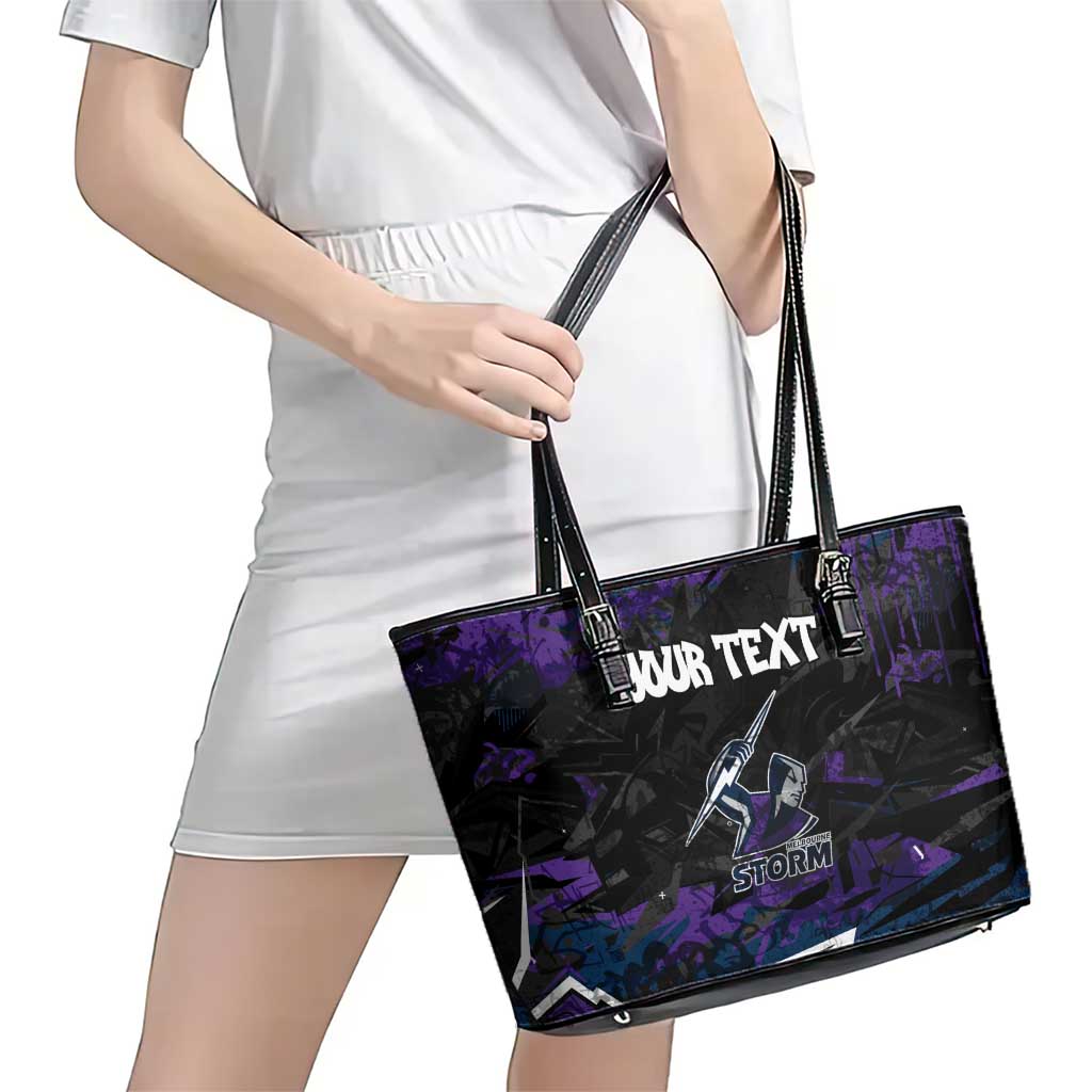 Personalized Melbourne Storm Leather Tote Bag Graffiti Grunge Abstract Urban Street Style Design