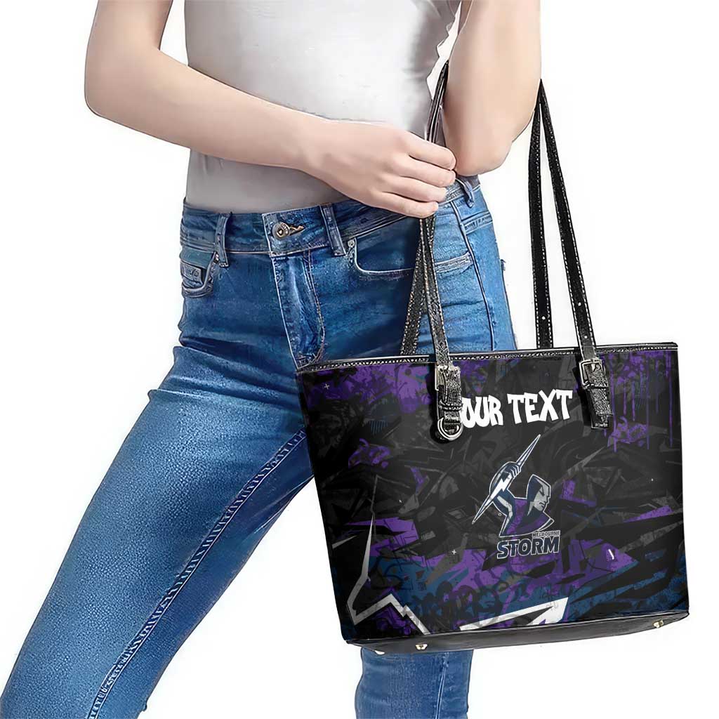 Personalized Melbourne Storm Leather Tote Bag Graffiti Grunge Abstract Urban Street Style Design
