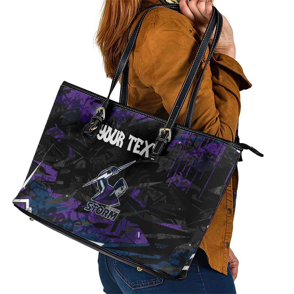 Personalized Melbourne Storm Leather Tote Bag Graffiti Grunge Abstract Urban Street Style Design