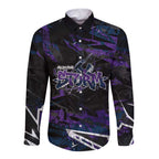 Personalized Melbourne Storm Long Sleeve Button Shirt Graffiti Grunge Abstract Urban Street Style Design