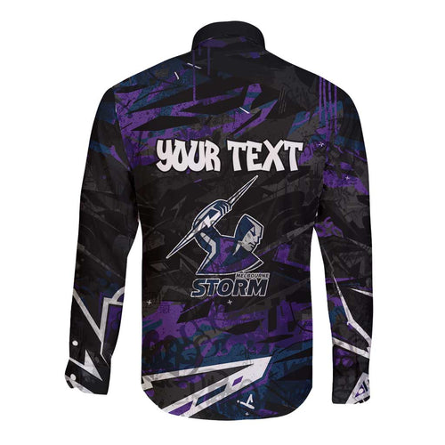 Personalized Melbourne Storm Long Sleeve Button Shirt Graffiti Grunge Abstract Urban Street Style Design