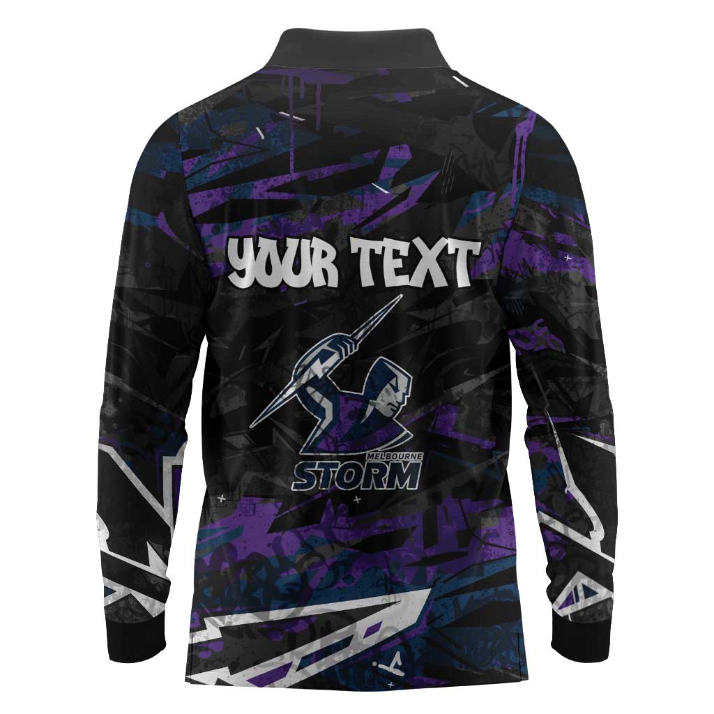 Personalized Melbourne Storm Long Sleeve Polo Shirt Graffiti Grunge Abstract Urban Street Style Design