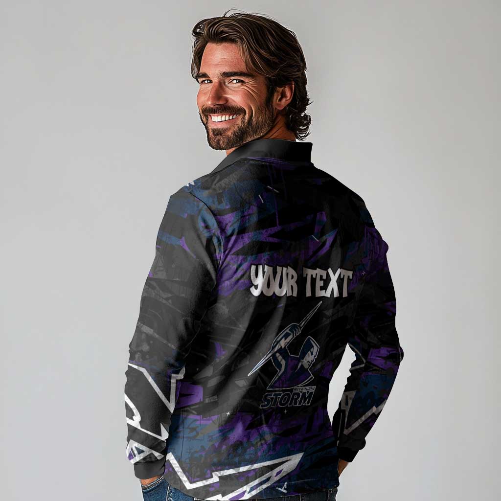 Personalized Melbourne Storm Long Sleeve Polo Shirt Graffiti Grunge Abstract Urban Street Style Design