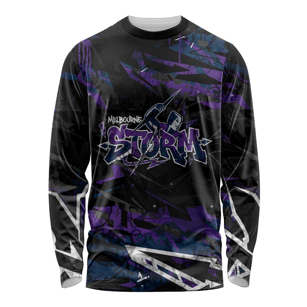 Personalized Melbourne Storm Long Sleeve Shirt Graffiti Grunge Abstract Urban Street Style Design
