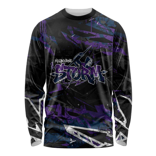 Personalized Melbourne Storm Long Sleeve Shirt Graffiti Grunge Abstract Urban Street Style Design