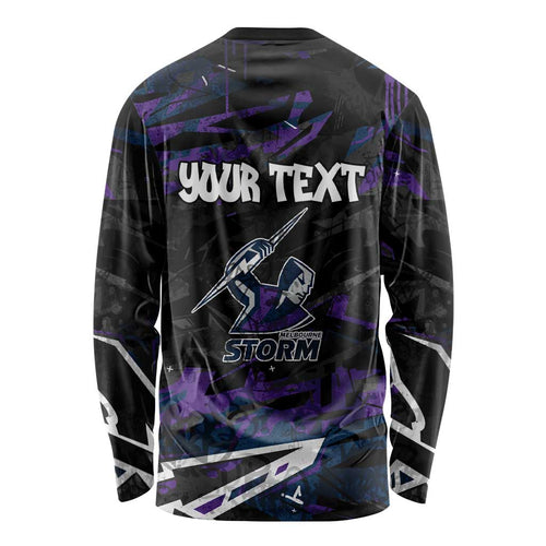 Personalized Melbourne Storm Long Sleeve Shirt Graffiti Grunge Abstract Urban Street Style Design