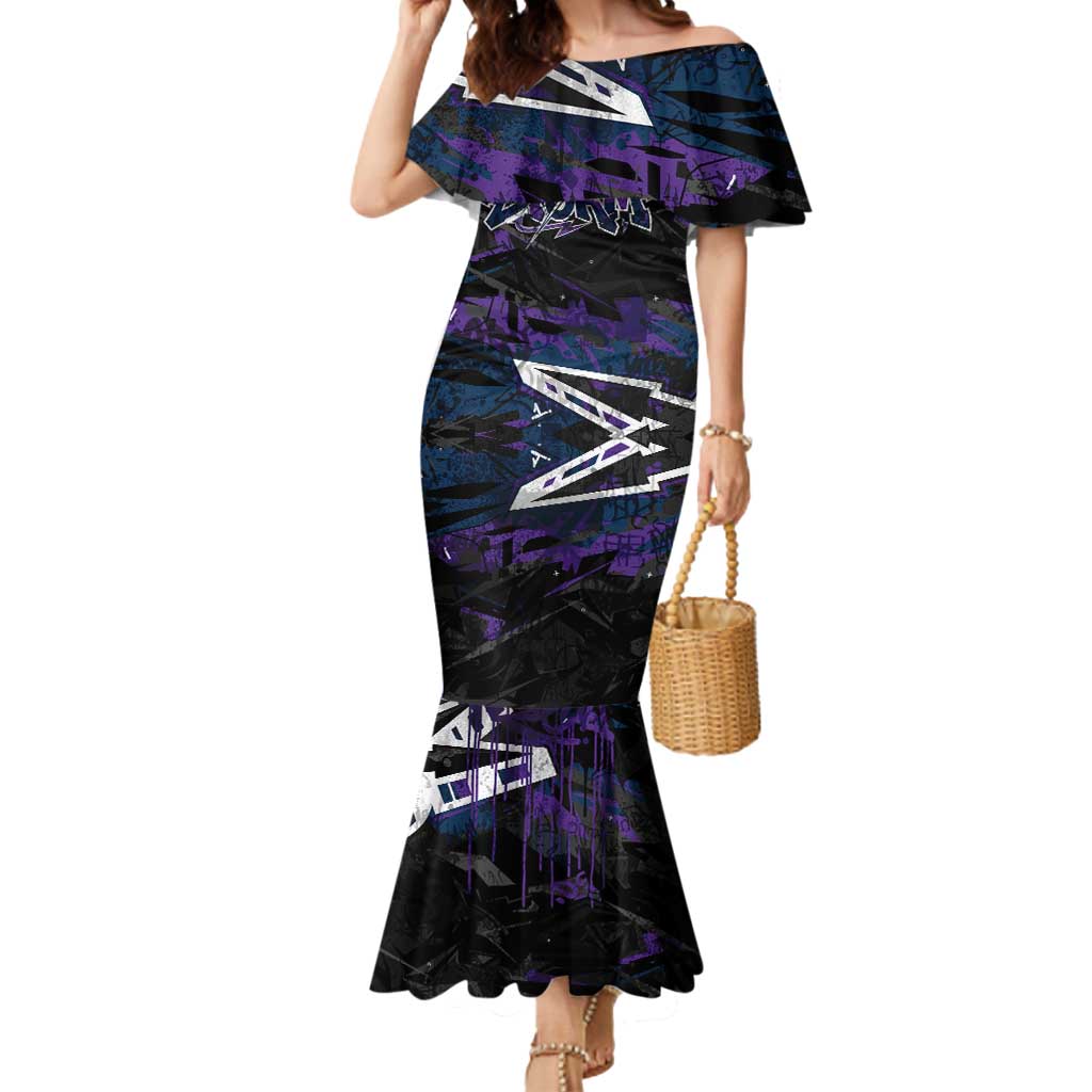 Personalized Melbourne Storm Mermaid Dress Graffiti Grunge Abstract Urban Street Style Design