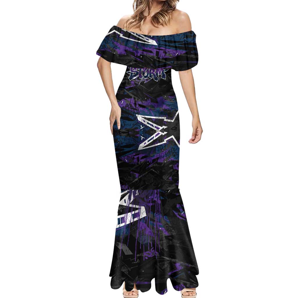 Personalized Melbourne Storm Mermaid Dress Graffiti Grunge Abstract Urban Street Style Design