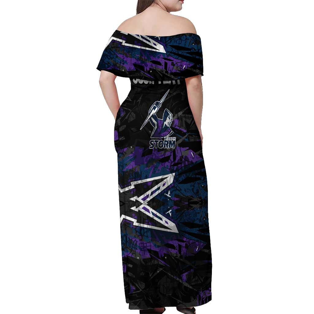 Personalized Melbourne Storm Off Shoulder Maxi Dress Graffiti Grunge Abstract Urban Street Style Design