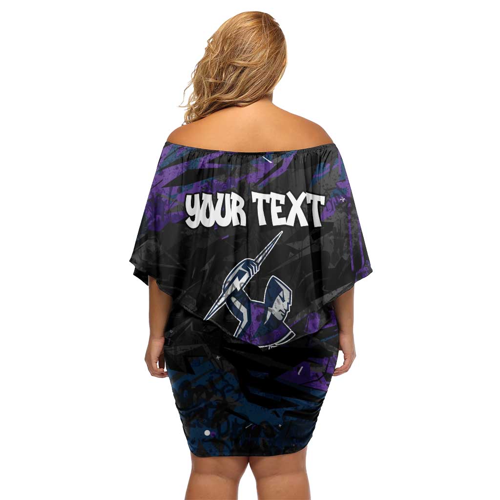 Personalized Melbourne Storm Off Shoulder Short Dress Graffiti Grunge Abstract Urban Street Style Design