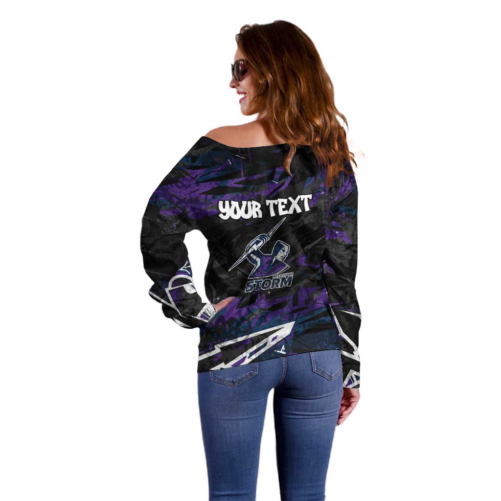 Personalized Melbourne Storm Off Shoulder Sweater Graffiti Grunge Abstract Urban Street Style Design