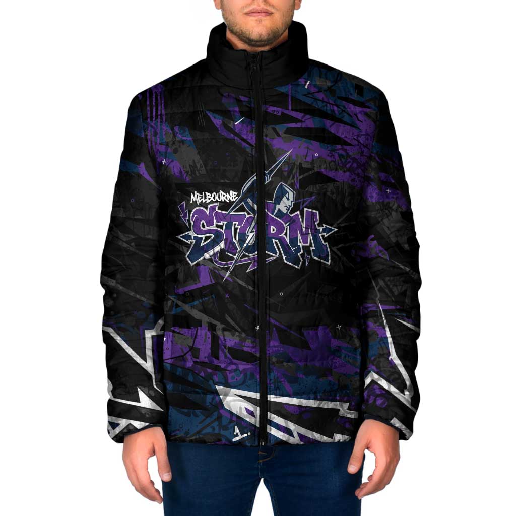 Personalized Melbourne Storm Padded Jacket Graffiti Grunge Abstract Urban Street Style Design