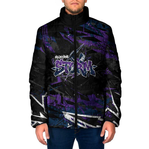 Personalized Melbourne Storm Padded Jacket Graffiti Grunge Abstract Urban Street Style Design