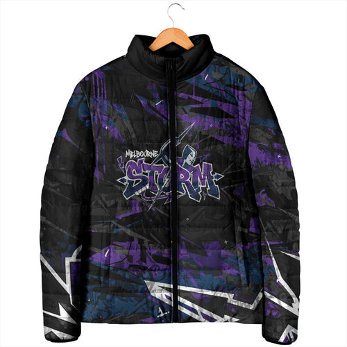 Personalized Melbourne Storm Padded Jacket Graffiti Grunge Abstract Urban Street Style Design