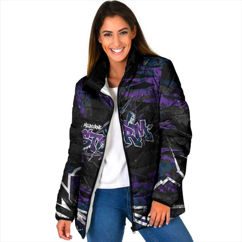 Personalized Melbourne Storm Padded Jacket Graffiti Grunge Abstract Urban Street Style Design