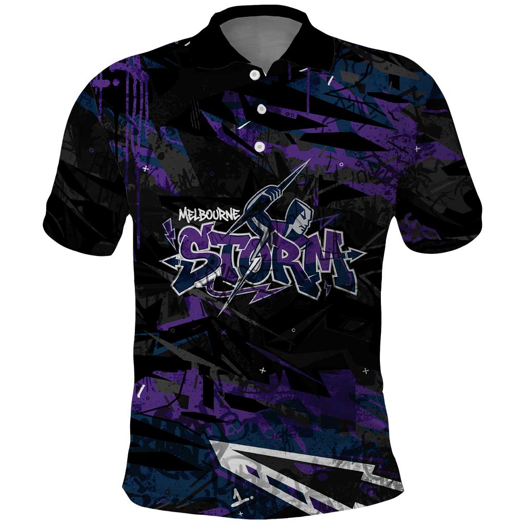 Personalized Melbourne Storm Polo Shirt Graffiti Grunge Abstract Urban Street Style Design