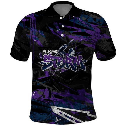 Personalized Melbourne Storm Polo Shirt Graffiti Grunge Abstract Urban Street Style Design