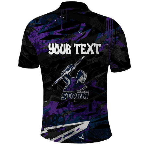 Personalized Melbourne Storm Polo Shirt Graffiti Grunge Abstract Urban Street Style Design