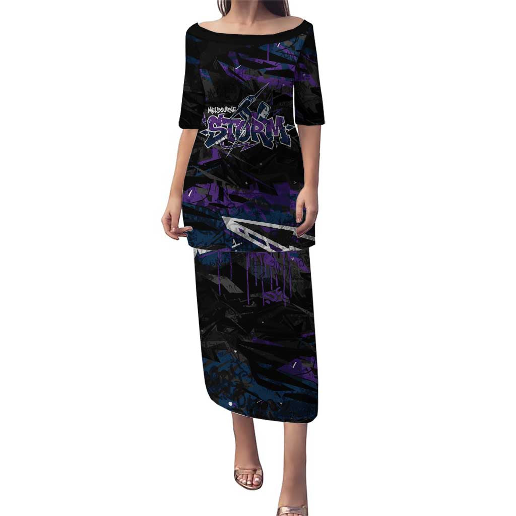 Personalized Melbourne Storm Puletasi Graffiti Grunge Abstract Urban Street Style Design