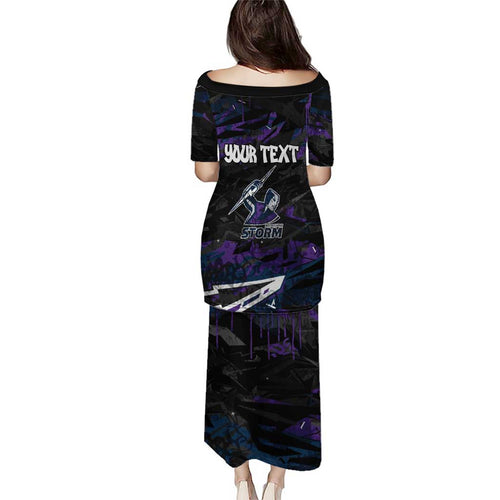 Personalized Melbourne Storm Puletasi Graffiti Grunge Abstract Urban Street Style Design
