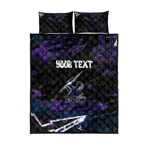 Personalized Melbourne Storm Quilt Bed Set Graffiti Grunge Abstract Urban Street Style Design