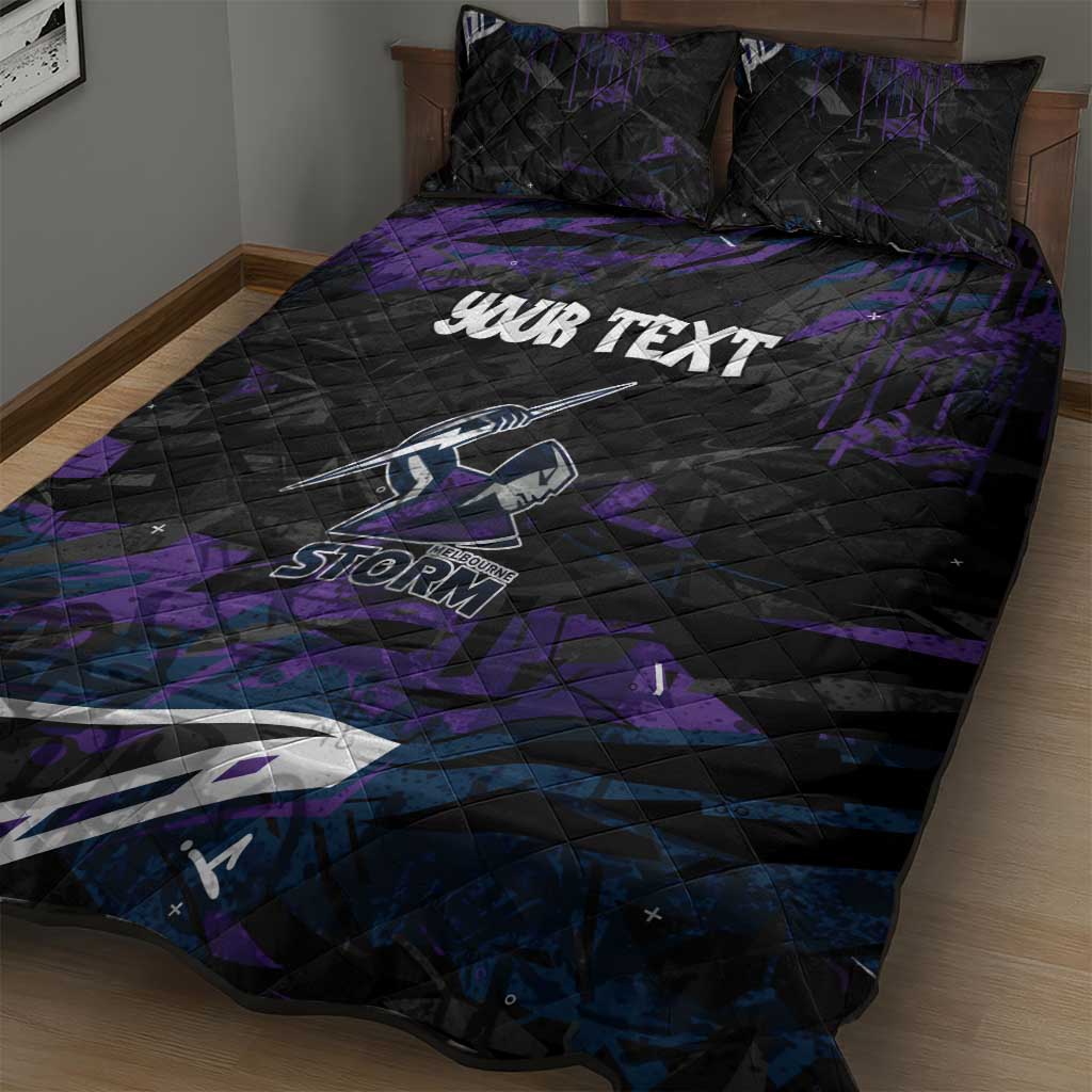Personalized Melbourne Storm Quilt Bed Set Graffiti Grunge Abstract Urban Street Style Design