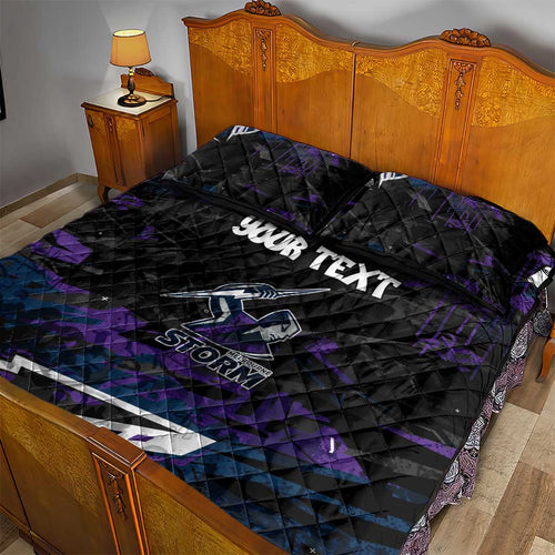 Personalized Melbourne Storm Quilt Bed Set Graffiti Grunge Abstract Urban Street Style Design